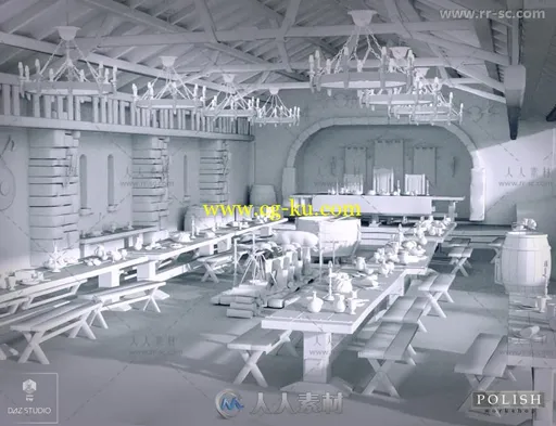 中世纪晚餐礼堂大厅场景环境和武器道具3D模型合辑的图片10