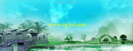 梦幻唯美江南水乡舞台背景LED视频素材的图片1