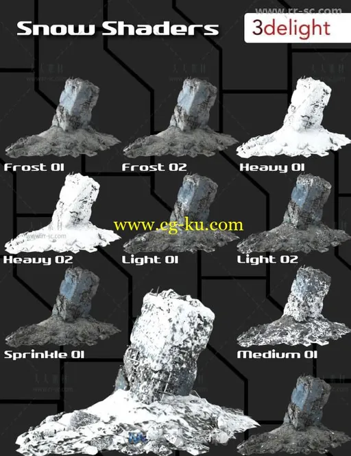 完整的冬季下雪工具雪花场景环境3D模型合辑的图片3