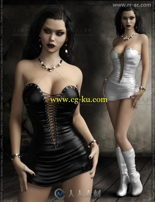女性超性感皮革服装套装3D模型合辑的图片2