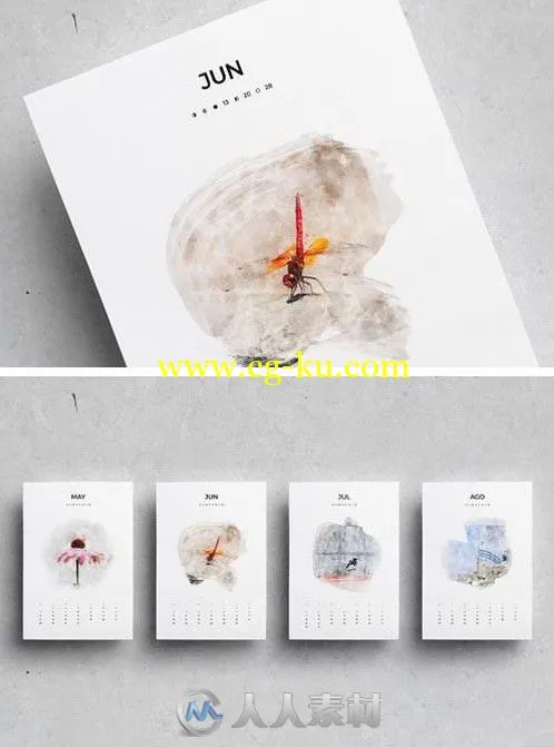 2018年美丽的中国风水彩日历indesign排版模板的图片2