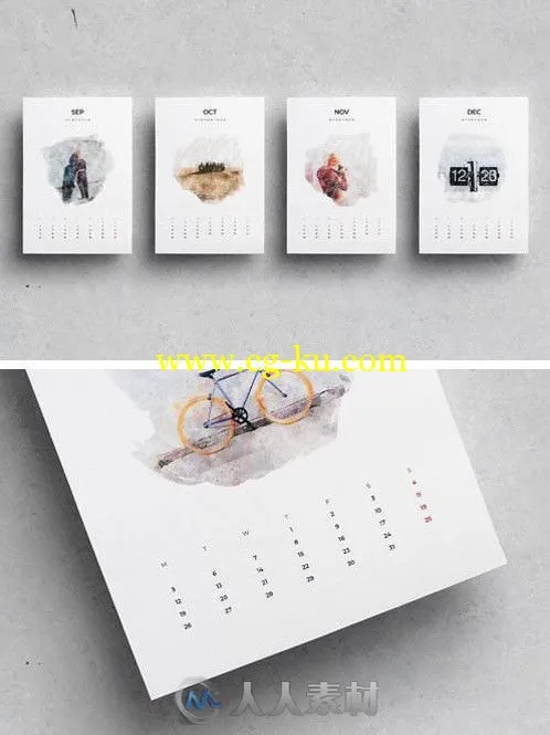 2018年美丽的中国风水彩日历indesign排版模板的图片3