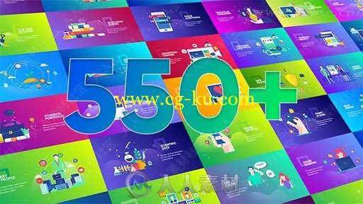 550组图标元素与65个应用场景动画平面设计工具包AE模板的图片1