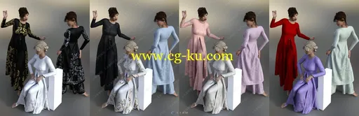 东方女性长裙刺绣服饰纹理材质合集的图片3