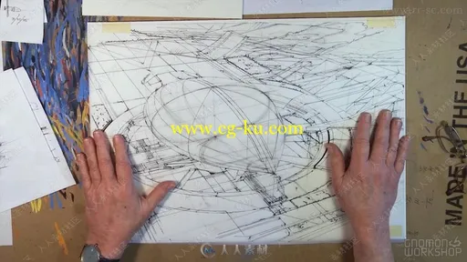 未来派科幻飞行器与场地环境传统手绘实例训练视频教程的图片4