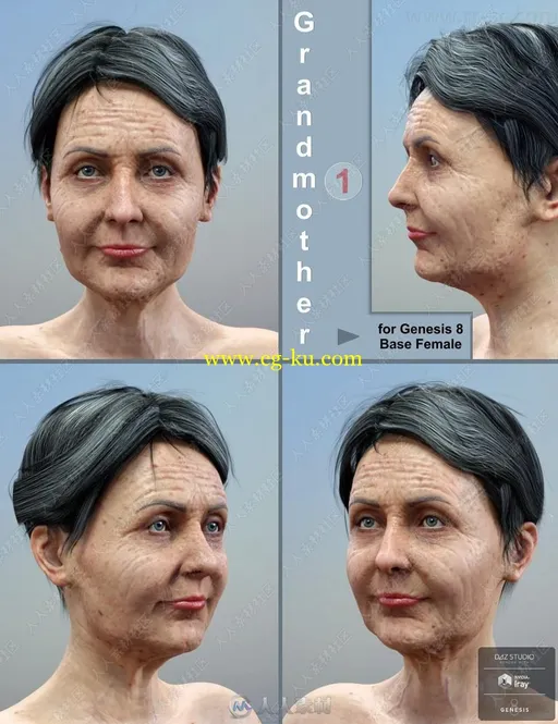 超精细老年女性面容身材皮肤等3D模型合辑的图片1