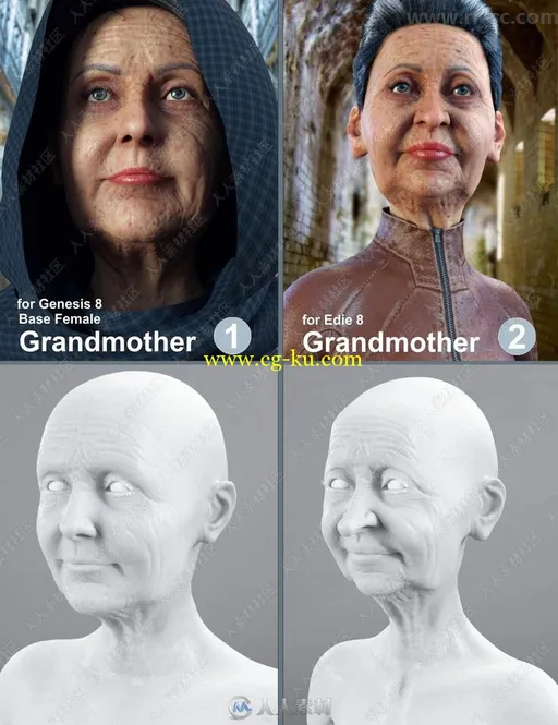 超精细老年女性面容身材皮肤等3D模型合辑的图片2