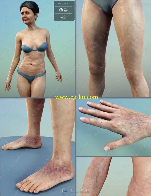 超精细老年女性面容身材皮肤等3D模型合辑的图片3