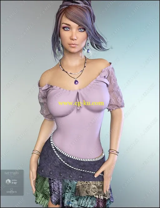 新波西米亚风格精致女孩3D模型的图片2