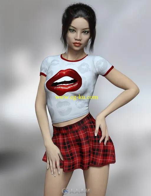 8组不同角度女性眼部唇部妆容3D模型的图片2