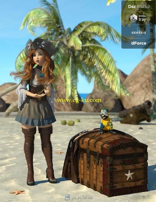 4套洛丽塔女性海盗服饰3D模型的图片3