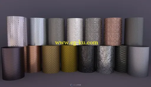 26种颜色多种花纹图案金属材质3D模型的图片3