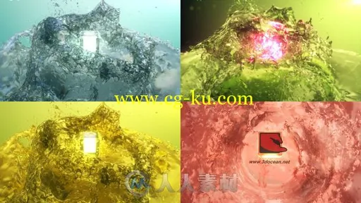 4种颜色水中独特设计效果Logo演绎AE模板的图片1