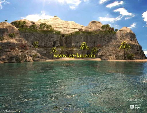 僻静岛屿瀑布山洞风景地形图3D模型的图片4
