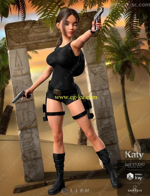 7种夸张妆容性感比基尼女性3D模型的图片1