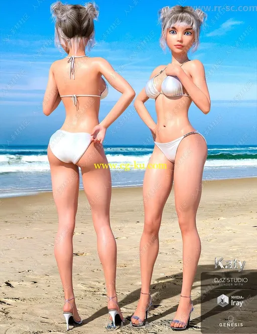 7种夸张妆容性感比基尼女性3D模型的图片6