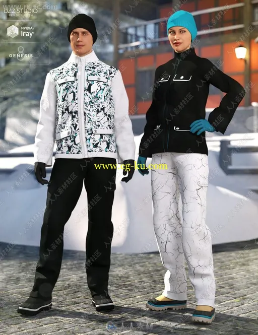 冬季滑雪男女防寒衣及室内室外设计3D模型的图片1