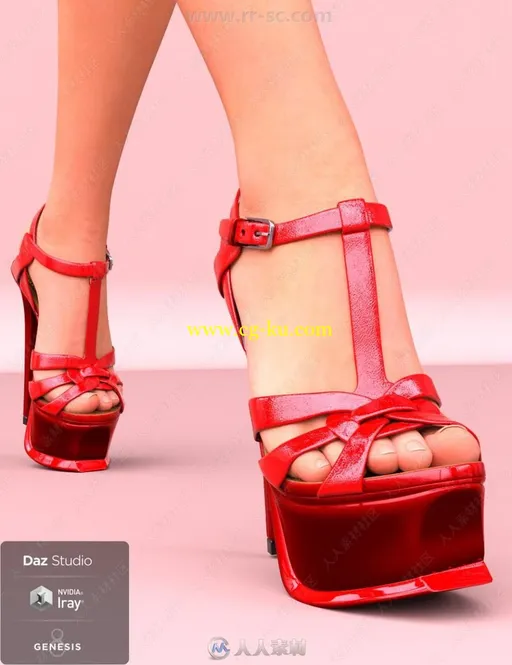 优雅独特女性夏季细跟高跟鞋3D模型合集的图片7