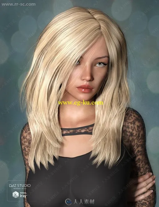 逼真女性长发发色与发型3D模型的图片2