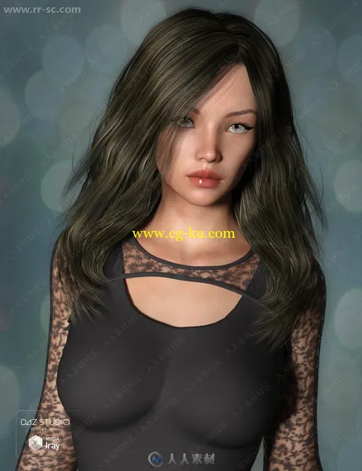 逼真女性长发发色与发型3D模型的图片3