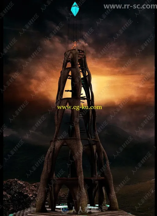 神秘水晶塔建筑游戏场景3D模型的图片1