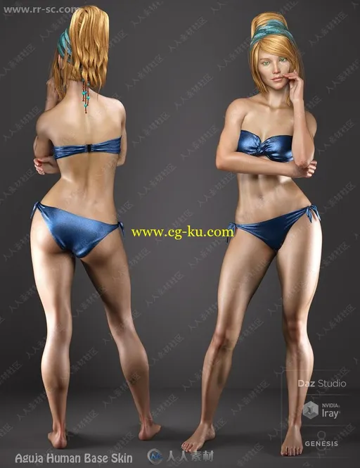 两种肤色多组眼唇妆容鱼鳍背鳃美人鱼3D模型的图片12