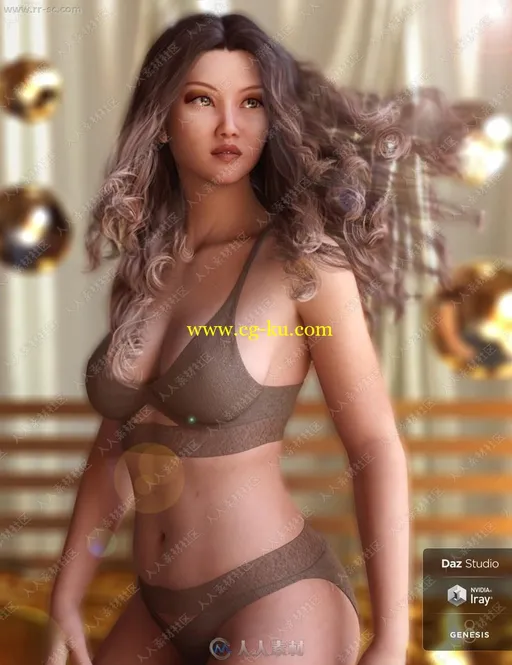 美丽日本女性细致刀疤皮肤3D模型的图片1
