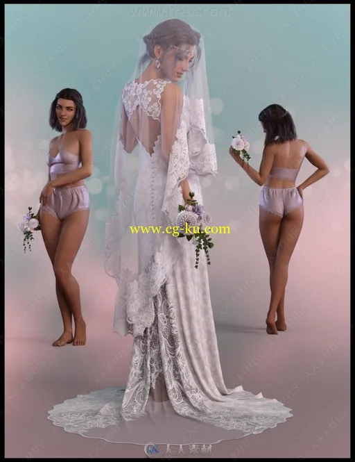 优雅淑女婚礼姿势女性角色3D模型合集的图片1
