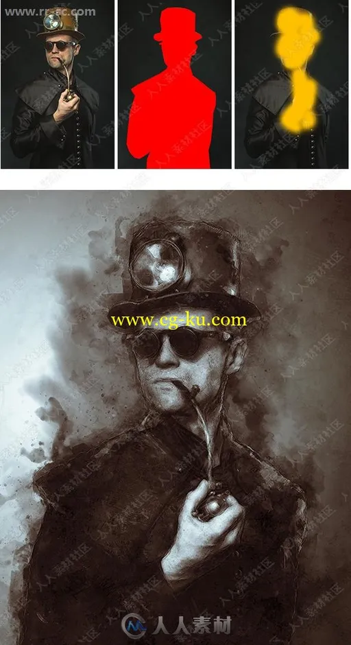 复古墨水黑白灰色调数字素描艺术特效PS动作的图片3