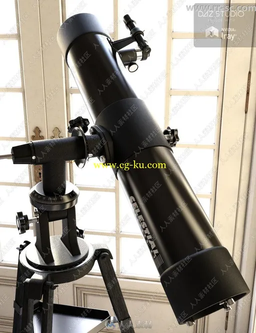 逼真牛顿反射望远镜道具3D模型的图片3