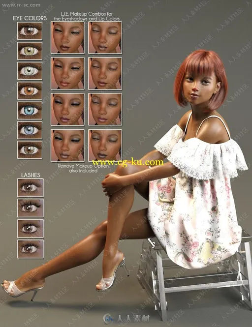 多组瞳孔颜色妆容甜美邻家女孩时装模特3D模型的图片2