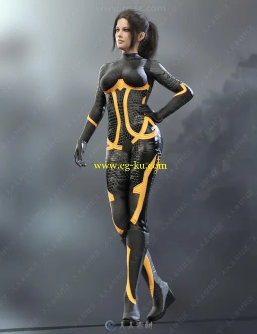 不同颜色女性连体航空紧身衣套装3D模型合集的图片3