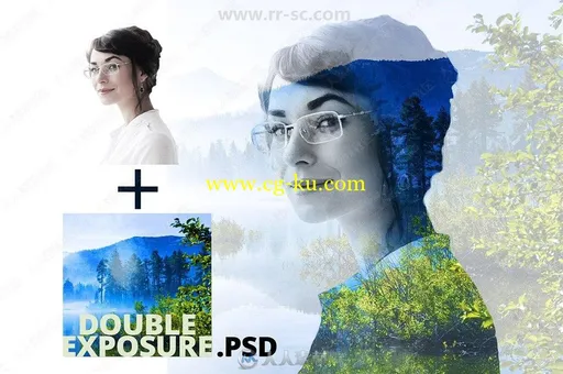 春季人物景物透视双重曝光艺术特效PS模板的图片1