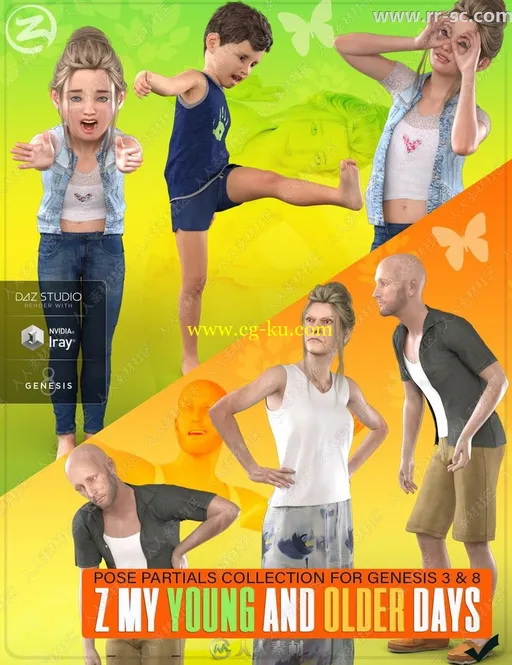 少年男孩女孩与老年男性女性姿势3D模型的图片1