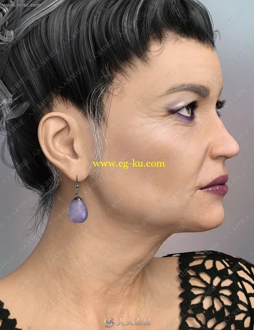 老年美丽女性妆容皮肤皱纹3D模型的图片3