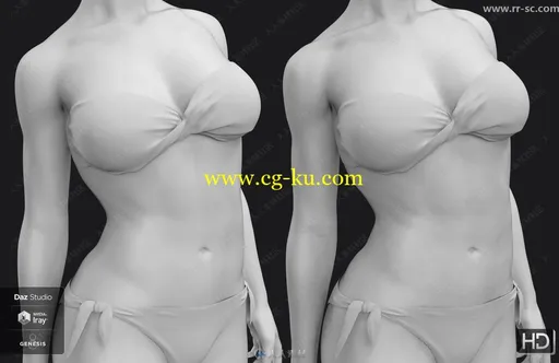 逼真皮肤纹理身体细节展示女性3D模型的图片2