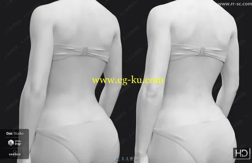 逼真皮肤纹理身体细节展示女性3D模型的图片3