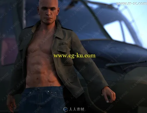 男性休闲迷彩纯色工装夹克外套3D模型的图片3