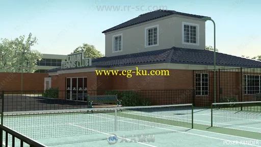 干净宽敞网球俱乐部建筑景观3D模型合集的图片2