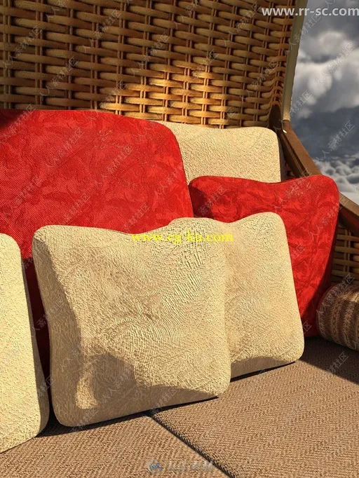 半圆形编织材质遮阳椅子圆枕靠背3D模型的图片3