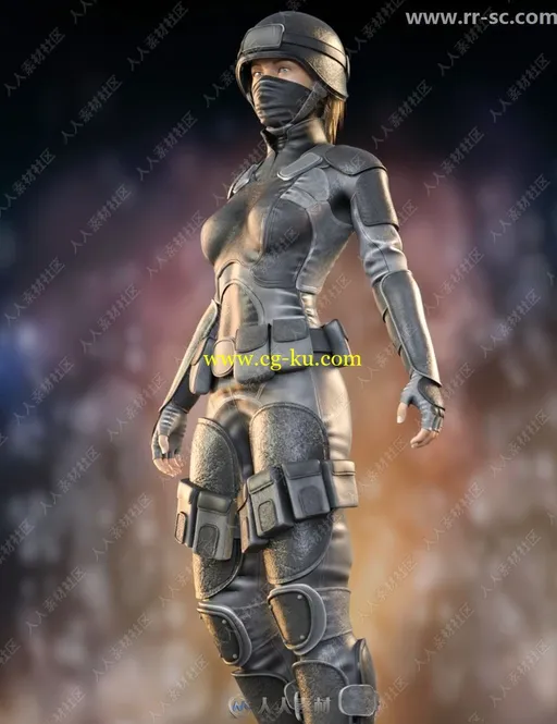 4套帅气科幻女性全套军装服装3D模型的图片1