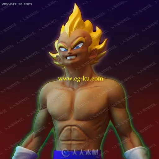 漫画战士超级赛亚人面貌表情火焰头发3D模型的图片2
