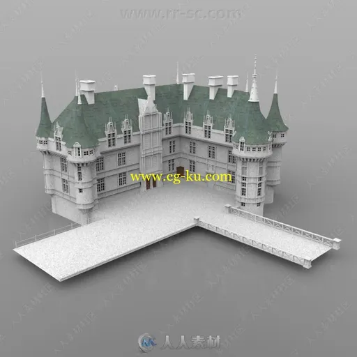 干净豪华城堡别墅酒店建筑景观3D模型合集的图片1