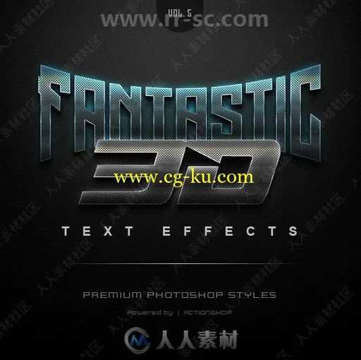 3D时尚暗色系光泽金属质感艺术特效PSD字模第五季的图片1