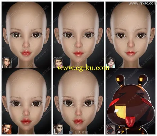 可爱卡通少女角色多种精致五官3D模型的图片2