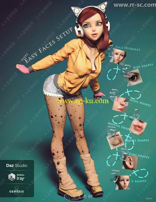 可爱卡通少女角色多种精致五官3D模型的图片3