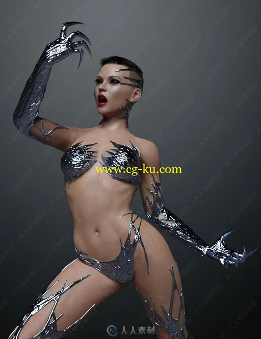 怪异个性不同颜色液体橡胶护甲女性套装3D模型合集的图片2