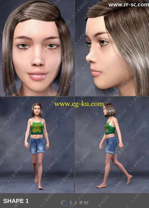 不同身高多种发型走路站立姿势少女3D模型的图片3