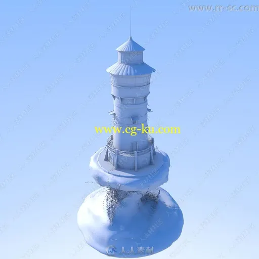 梦幻神秘灯塔建筑景观渲染场景3D模型的图片3
