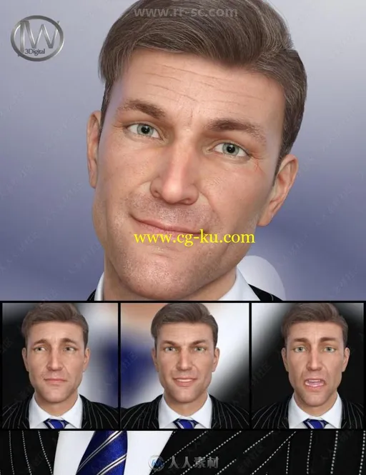逼真形象男性愤怒快乐悲伤惊讶表情3D模型合集的图片1